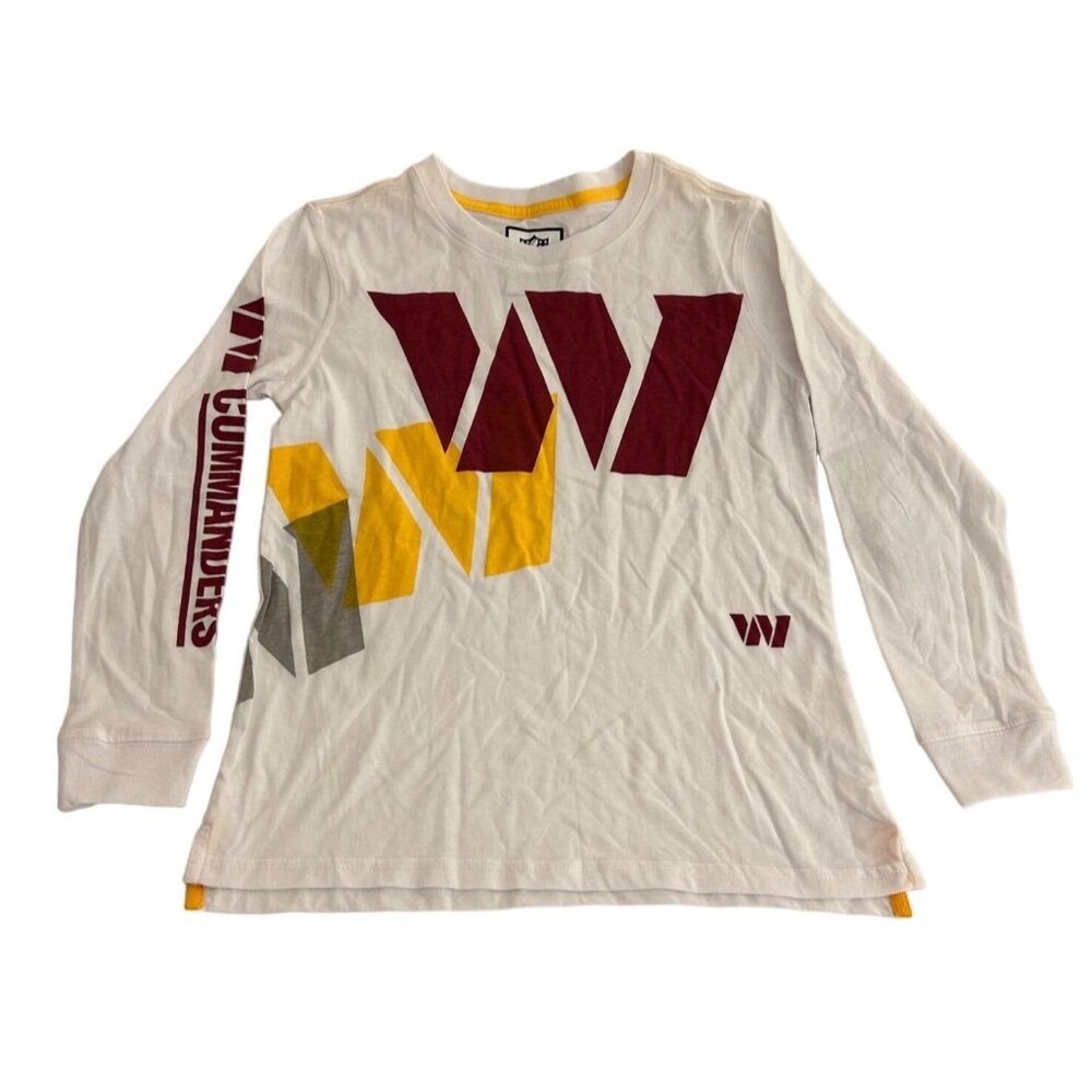 Washington Commanders Youth Long Sleeve T Shirt White Spell Out Logo NFL  New